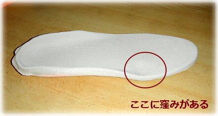 足親指の付け根の所がへこんでいる足底板の写真